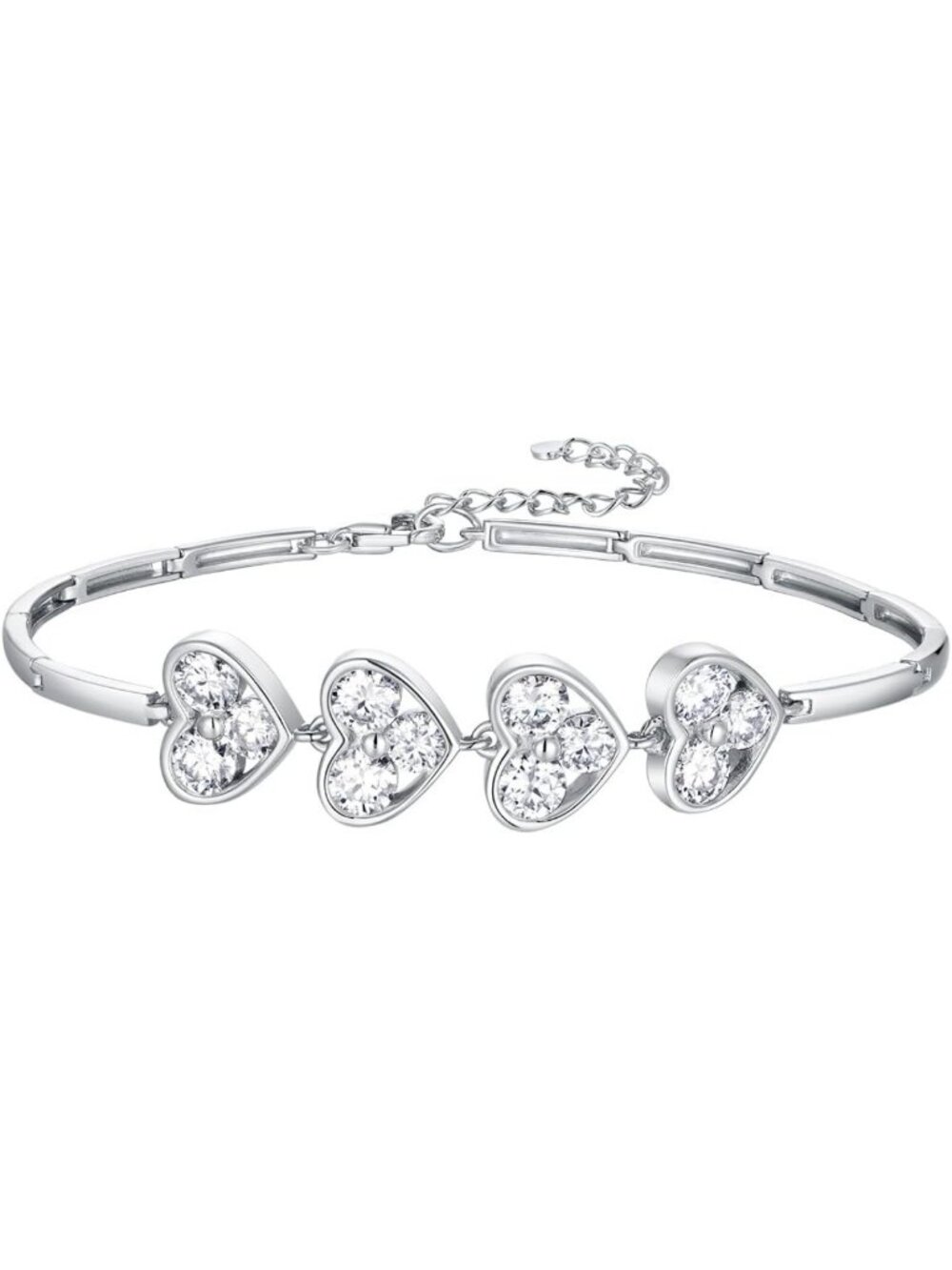 Stunning 3.20ct Moissanite Heart Bracelet, Adjustable 6.3"-7.1", 925 Silver Gift